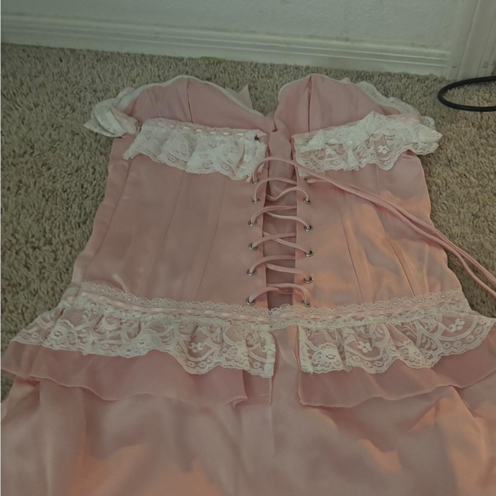 Finesse Pink Strapless Dress with Lace Detail